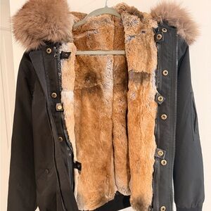 Black Fur-Lined Parka with Faux Fur Trim